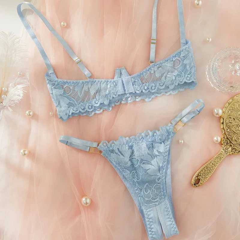 Adult Sexy Lingerie Set Low-Cut Breast-Exposing Lace Embroidery See-Through Sexy Open-Back No-Removal Wear Underwear New R250520