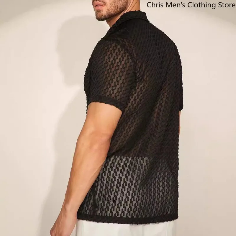 Summer Relaxed Casual Business Thin Breathable Mens Shirt ner Fashion Hollowout Perspective Men Tshirt 250520