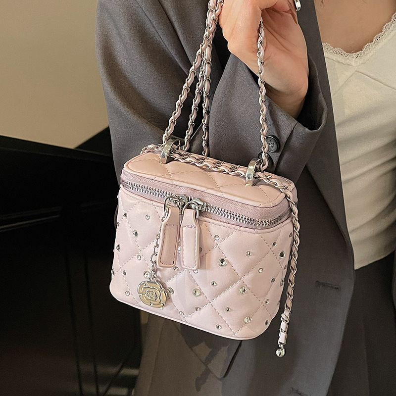 New Summer Exquisite Mini Women's Multi functional Chain Slant Body Super Popular Square Bag Korean Style Fashion Diamond Grid Box bag Single Sho