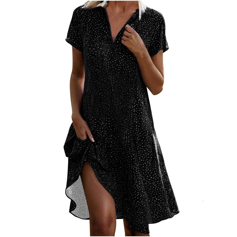 New Summer Designer Dress Long Sleeved Casual Loose V-neck Short Sleeved Printed Polka Dot Shirt Dress For Women And Girls Plus Size Dress