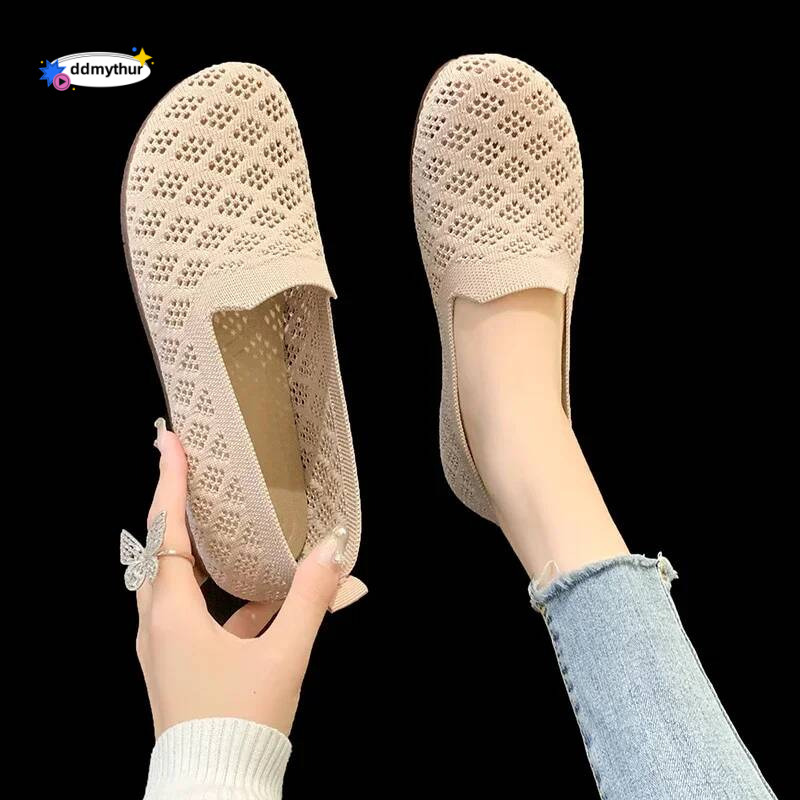 Summer Mesh Fabrics Breathable Flats Women Ventilate Lace Leisure Loafers Mom Shoes Comfort Casual Light Sneakers ddmythur