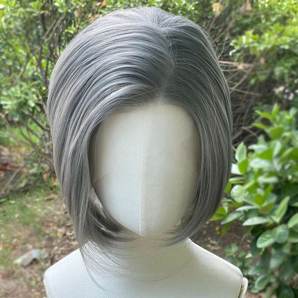 Dark Grey Short Bob Cut Women Cosplay 13x4 Lace Front Wigs for Men Glueless Synthetic Hair Heat Resistant Free Part 150%