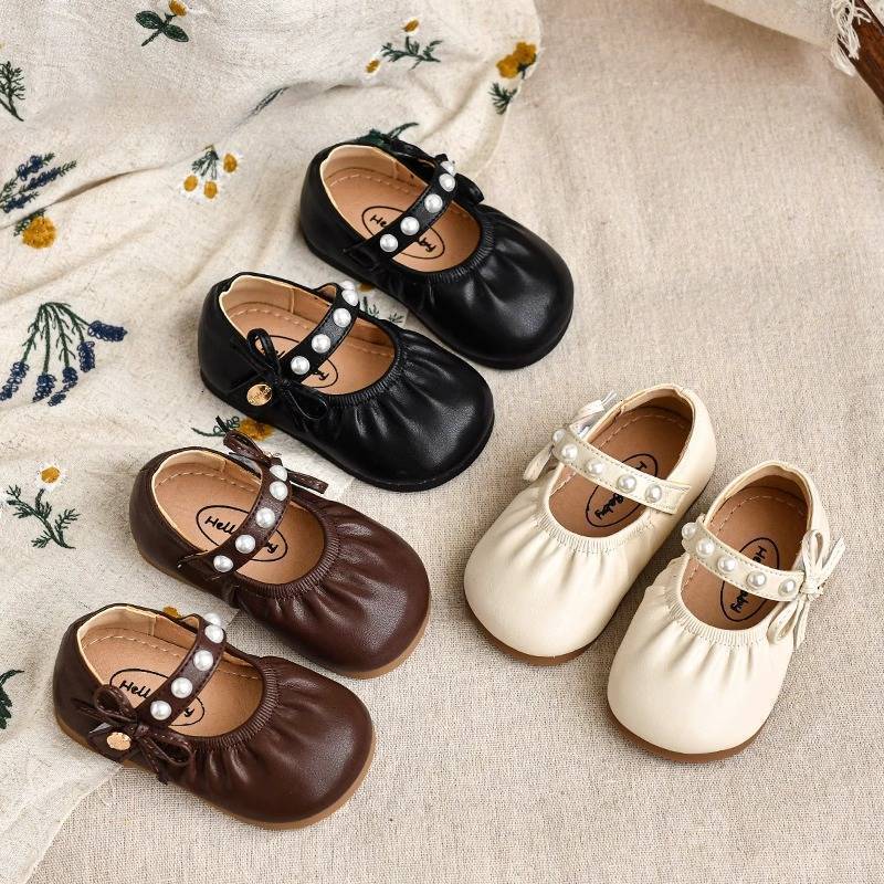 Ddmyshoesvip Spring Girls Soft Soled Baby Princess Pearl Little Leather Shoes Children S Single Shoes For Girls