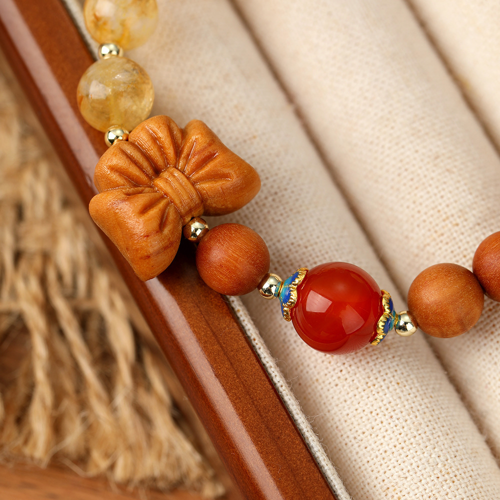 Natural Sandalwood Hand String, New Chinese Wooden Cultural and Artistic Bracelet, Temple Scenic Area, Same gender Peach Blossom Wood Bracelet