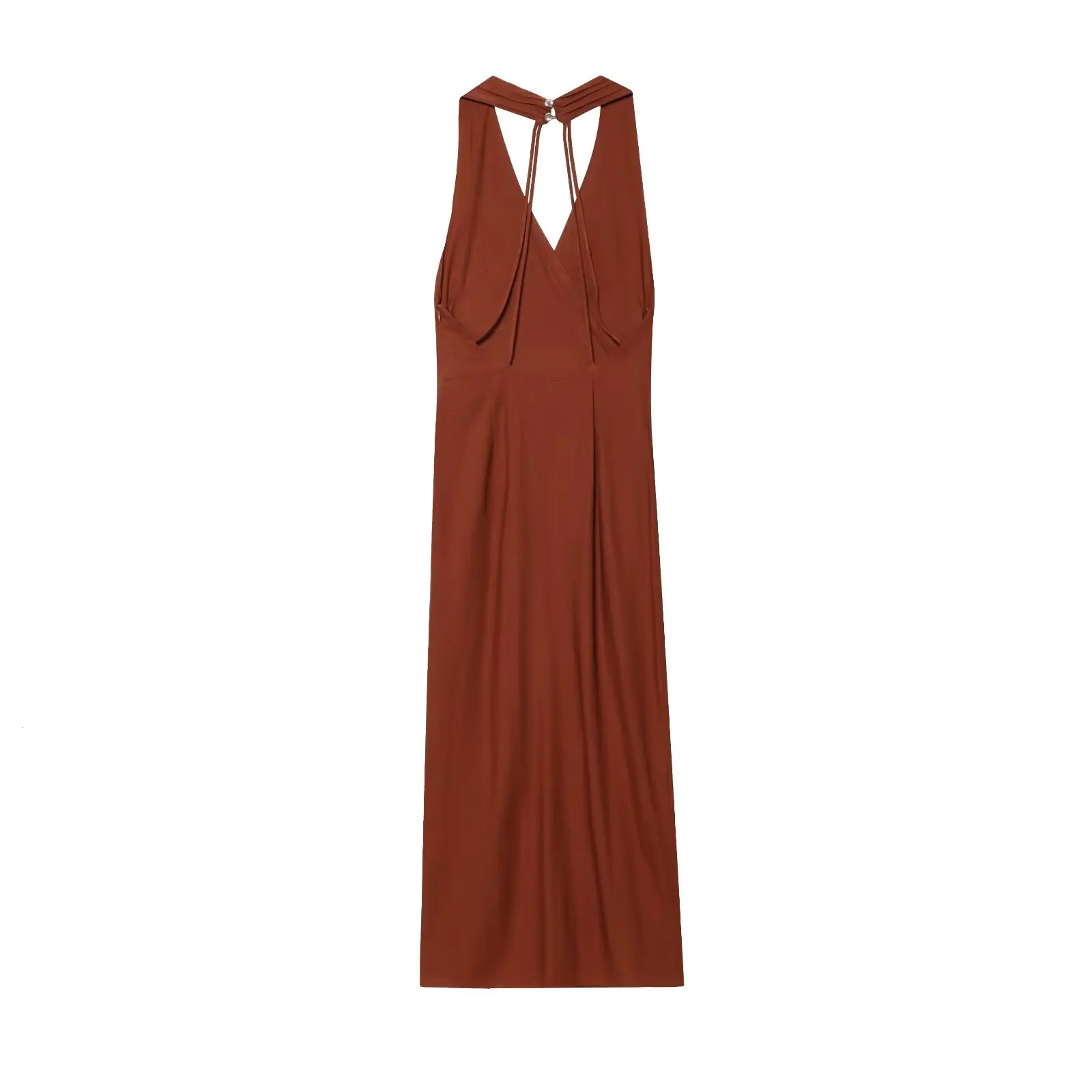 European and American style summer linen blended Vneck sleeveless backless slit dress 250520