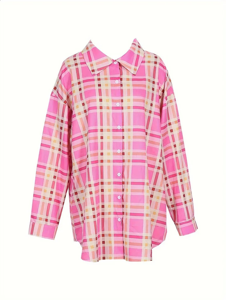Plus Size SpringSummer Womens Clothing Solid Color Single Row Button Pink Casual 250428