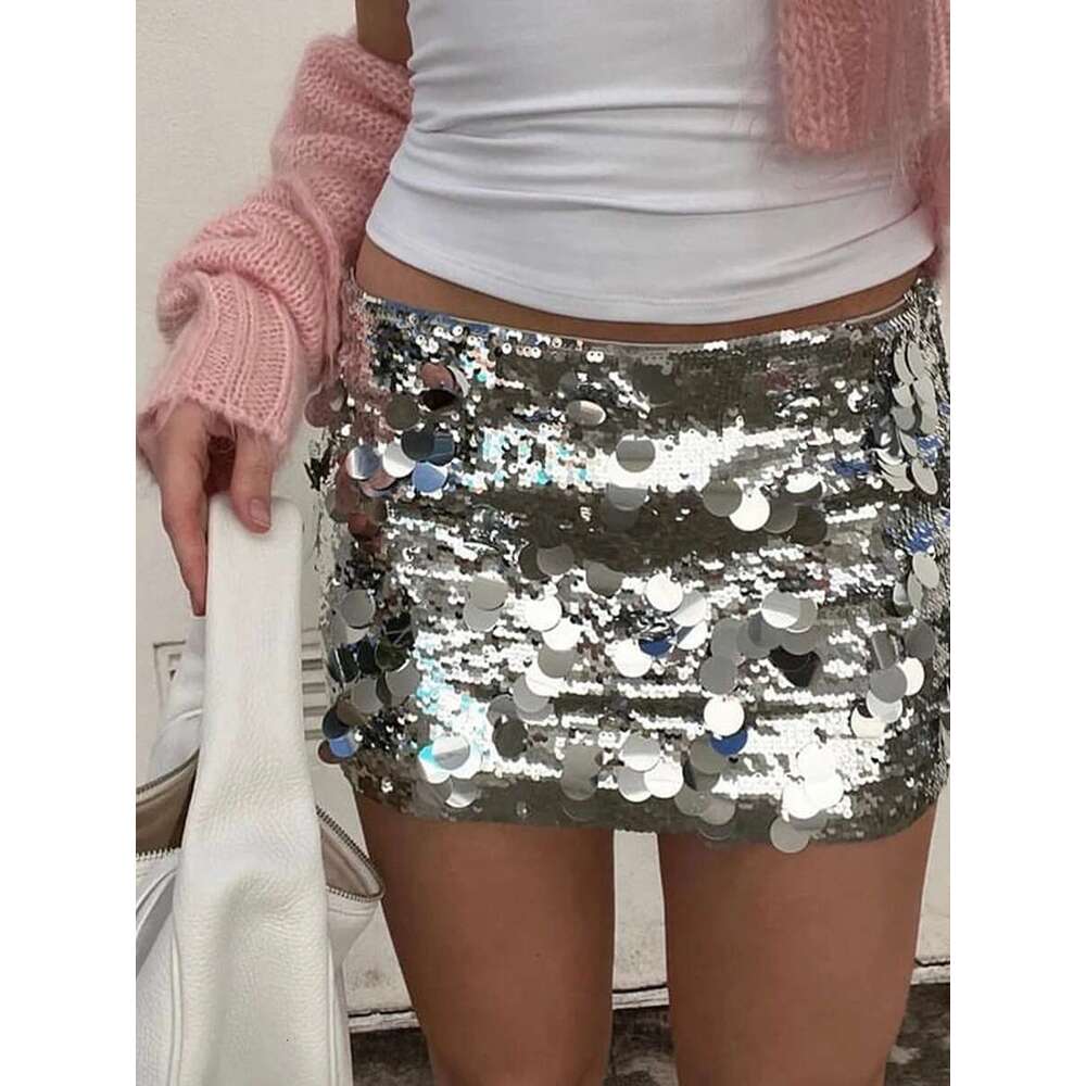 Women Shiny Sequins Mini Summer Sexy Low Waist Elastic Bodycon for Beaches Club Streetwear Glitters Short Skirt