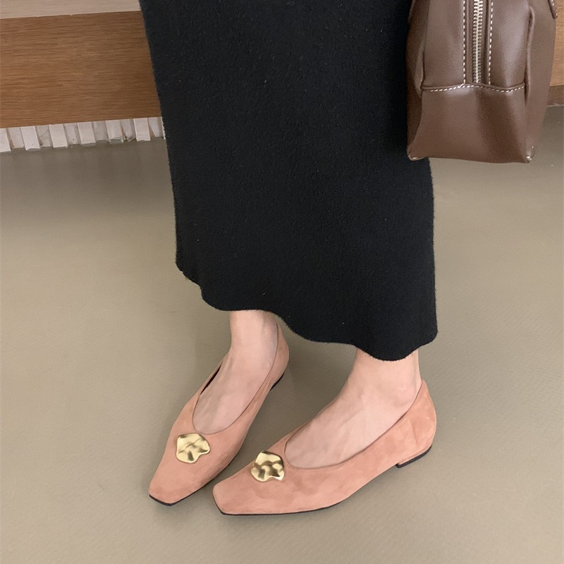 2025 new Metal Designer flats buckle woman soft pu leather grandma shoes women sneakers solid casual moccasins slip on square toe loafers