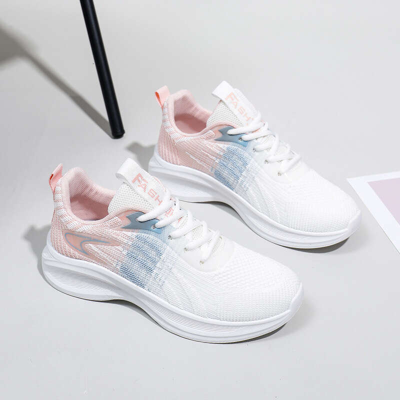 New Fashionable, Versatile, Comfortable, Mainly Recommended Breathable Flyknit Women's Rainbow Spring Edition Lightweight and Comfortable Running