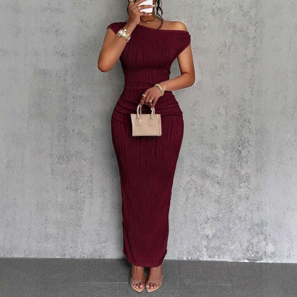 New Cute And Fashionable Water Ripple Sloping Shoulder Dress B5