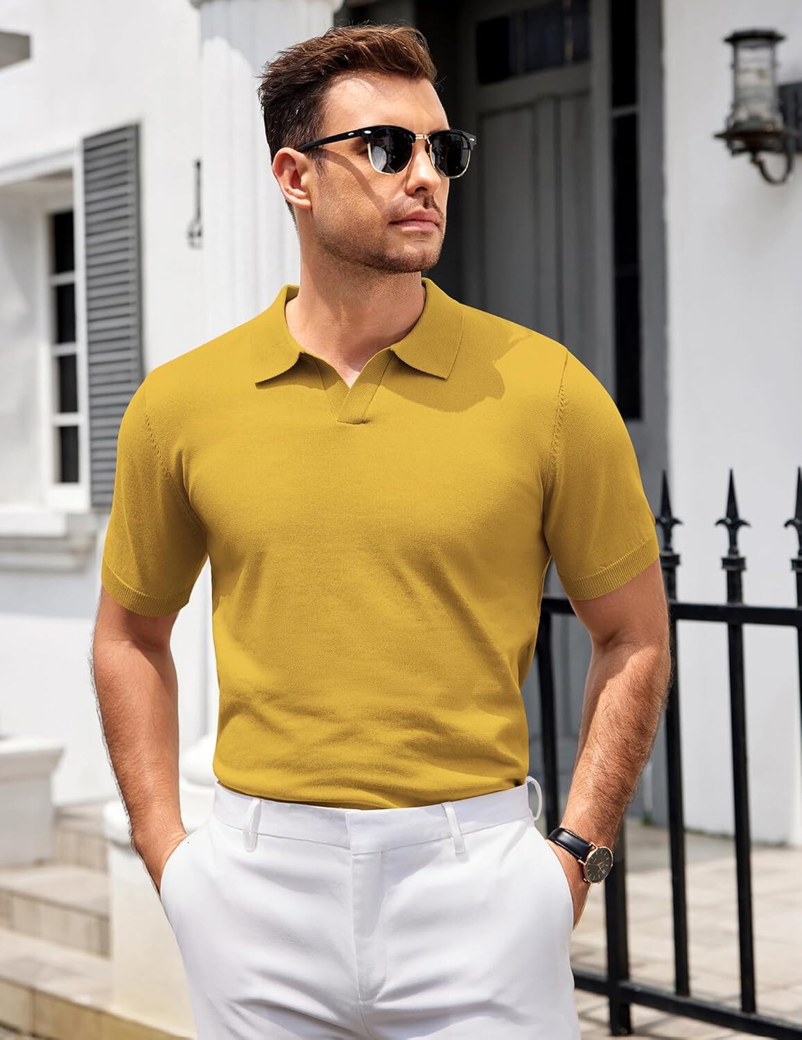 Mens Polo shirt Mens Shirts V Neck Short Sleeve Stretch Polo T Shirt Casual Golf Shirts Polos shirts tshirt Casual tops summer clothes