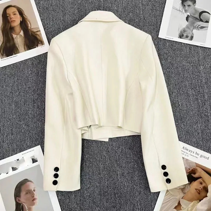 Black Cropped Blazers Woman Trend All-match Notched Collar Crop Jacket Women Korean Chic Single Button Suit Coat 250515