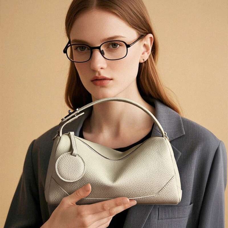 2025 New Women's Cowhide Shoulder Genuine Leather Handbag All-match Trendy Underarm Boston Style Lock Crossbody Bag