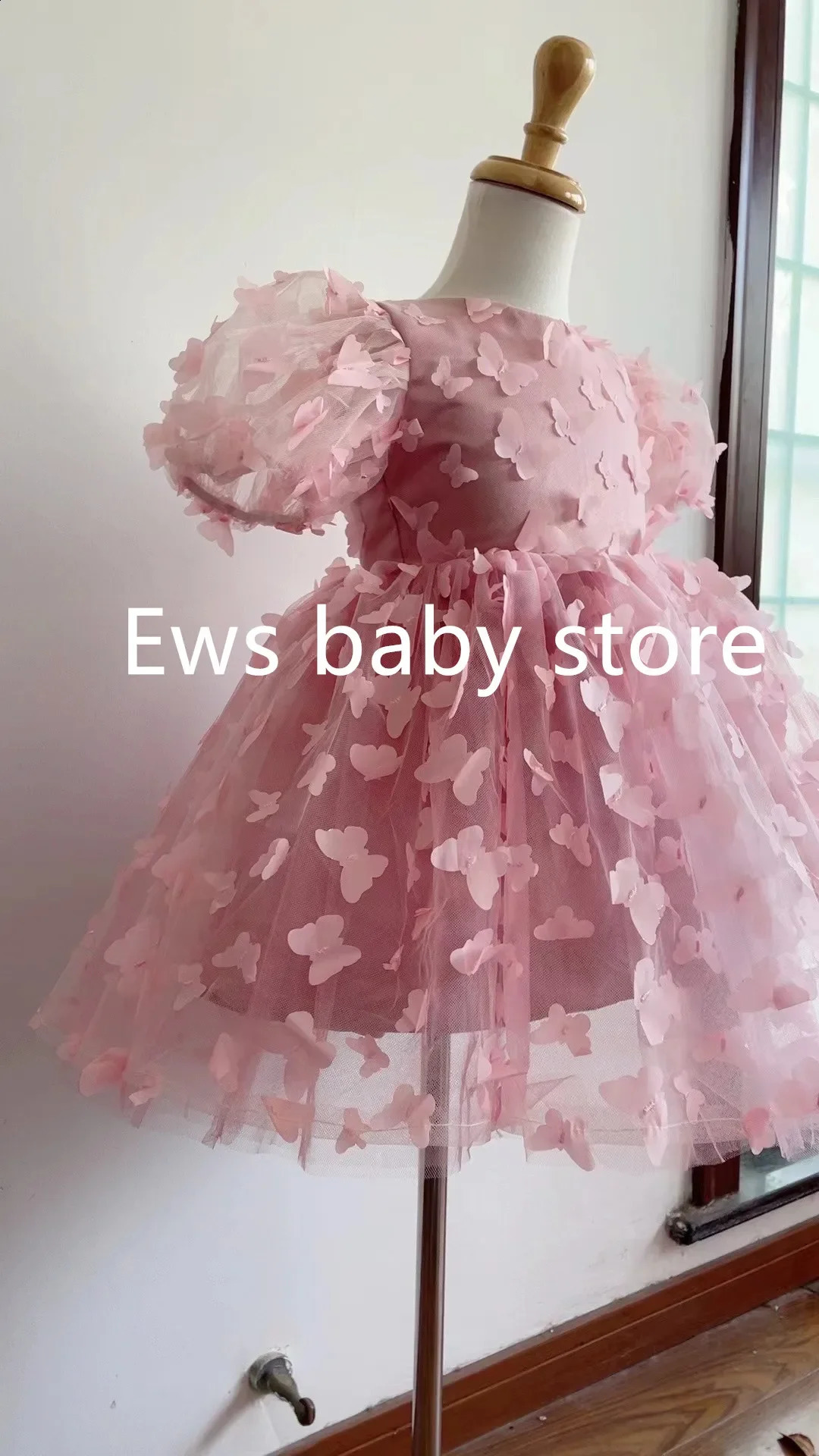 Fashion Baby Girl Dress Butterfly Puff Sleeve Child Tulle Princess Dress For Vestido Pageant Party Birthday A3743 250519