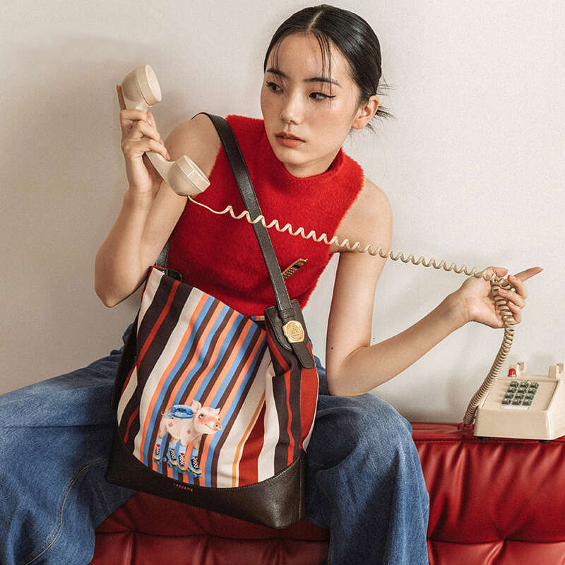 Women's Bags Designer Printed Canvas Tote For Women New Patchwork Leather Large Capacity Bucket Bag, Single Shoulder Crossbody Bag