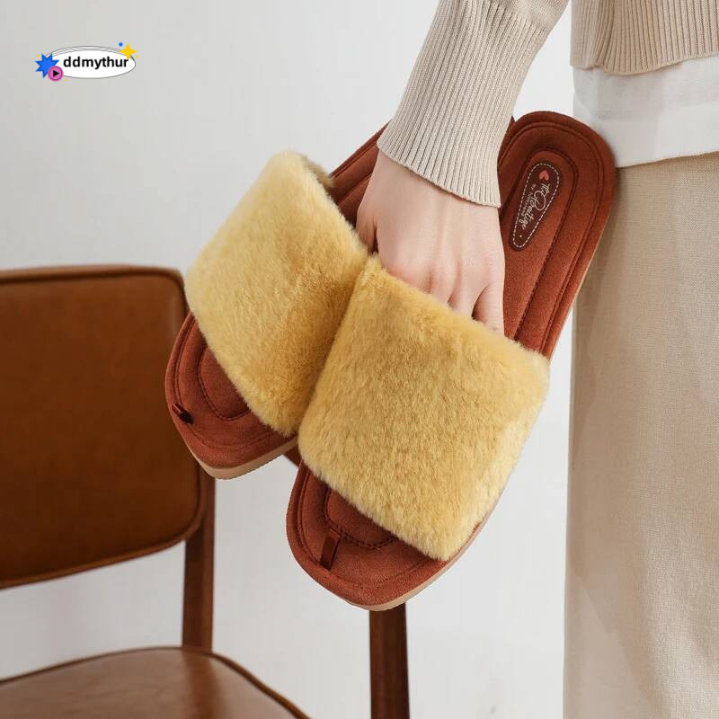 Eyriphy Women's Fluffy Furry Fur Slippers Open Toe Casual Bedroom Slides Memory Foam Soft Sole Cotton Shoes Anti-Slip Spa Indoor ddmythur