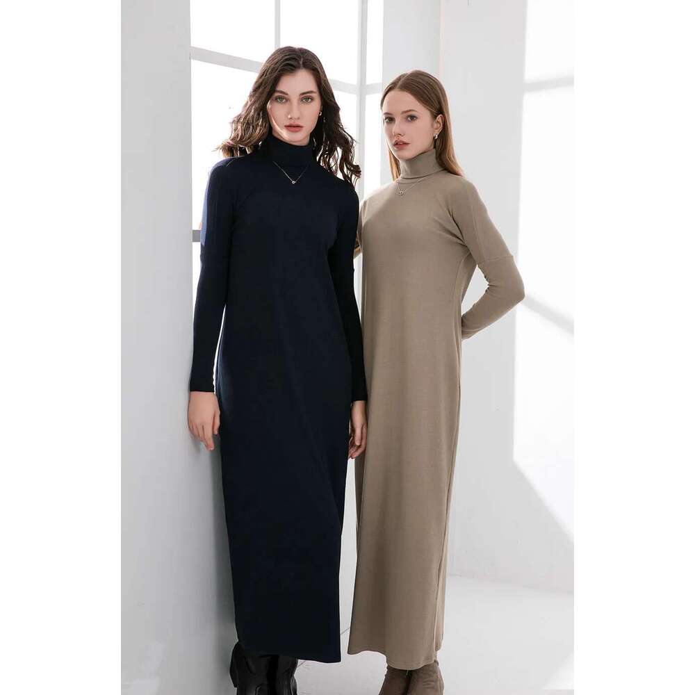 AS 2024 Winter Turteneck Thicken Ribbing Soft And Comfortable Basic Turn-Down Collar Maxi Dress ( Ship Out In 1 Day) Designer