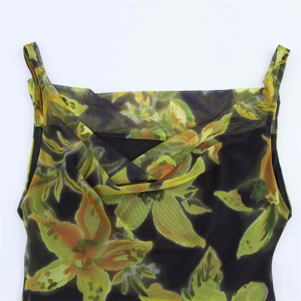 UNIZERA Womens Printed Silk Mesh Dress Mini Skirt SpringSummer Product Casual Wear 250520