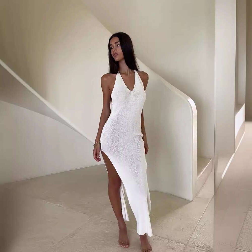 Halter Dress New Double Sided High Slit Beach Vacation Camisole With Beautiful Back Knitted Dress Maxi Dress