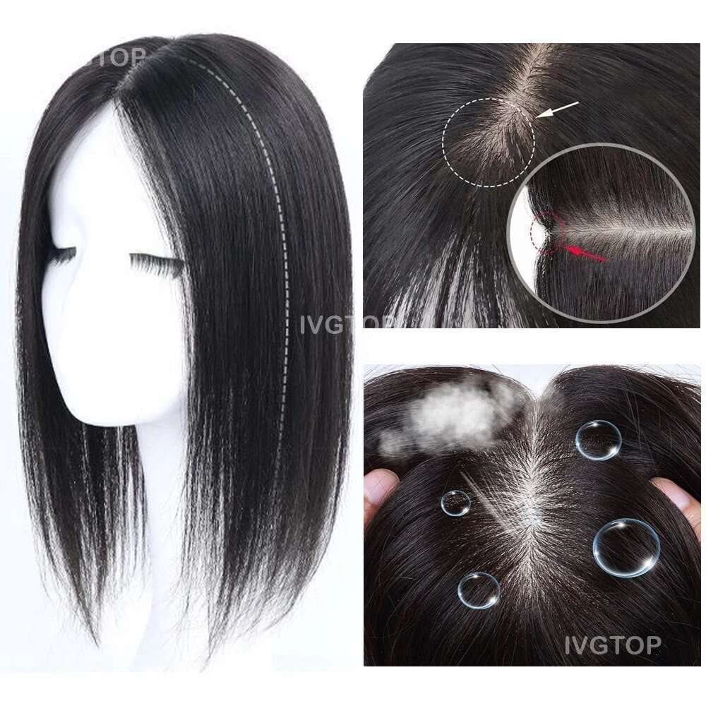 12x14cm Base Human Topper Women Full Size Hand Tied Silk Top Toupee Free Part Remy Hair Piece System with Clips in