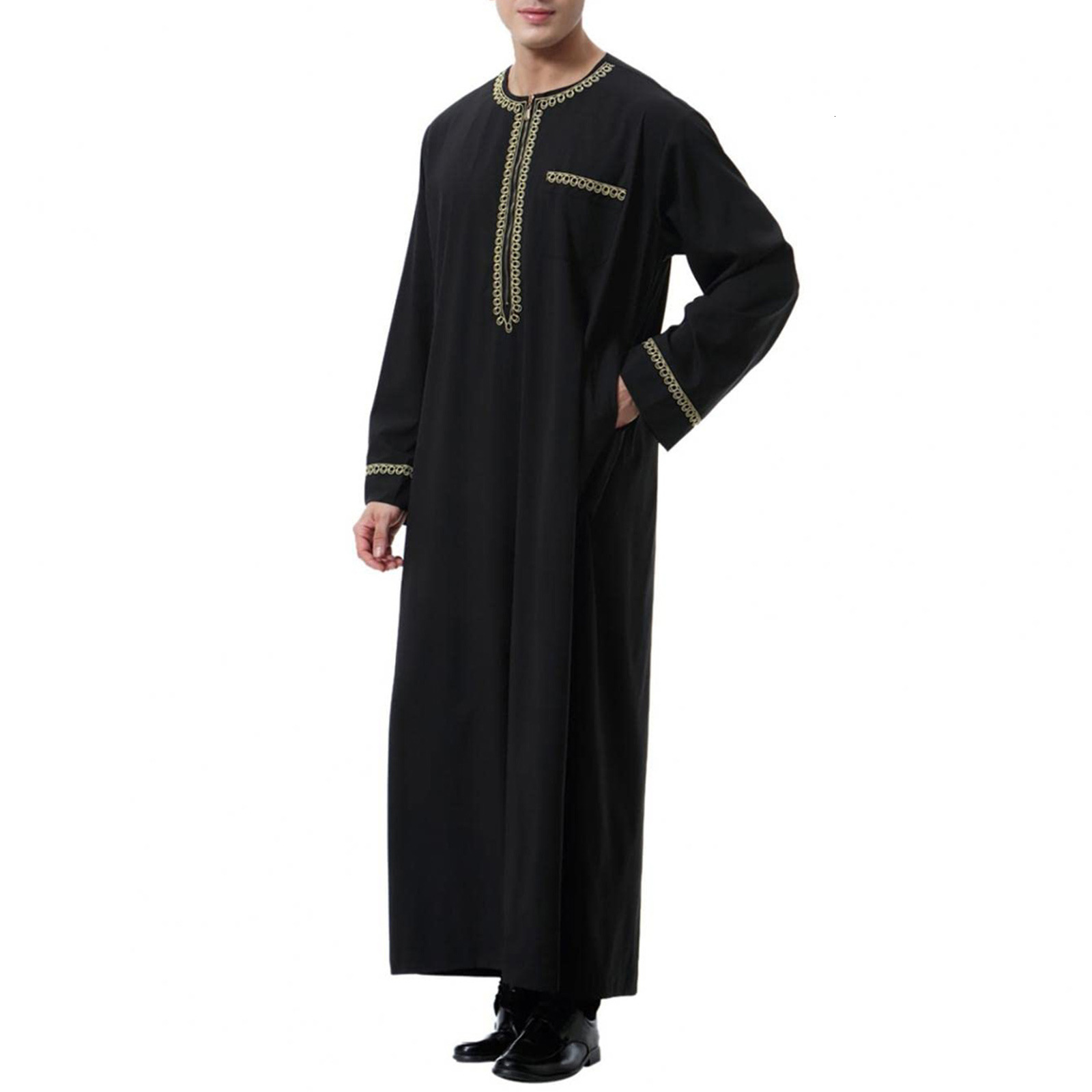 Fashion Designer Clothing Malaysia Muslim Men's Phnom Penh Robe Zipper Shirt 2025 New Edition