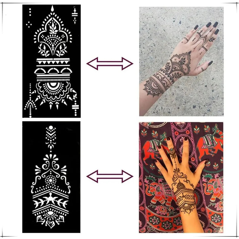 Henna Tattoo Stencils kit 12 Sheets Temporary Tattoo Stickers for Women Girls Indian Arabian Reusable Hand Tattoo Templates 250515