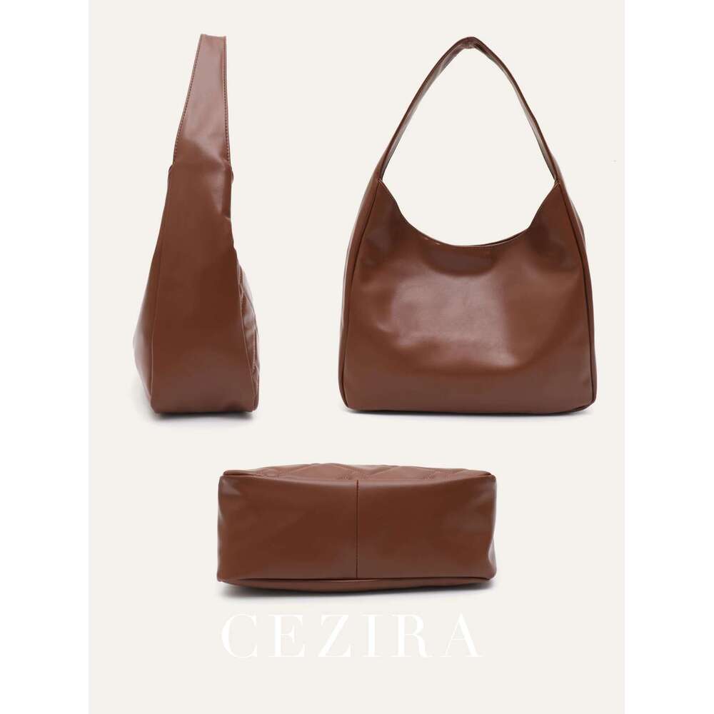 CEZIRA Women's Casual Elegant Quilted Shoulder Bag Soft PU Vegan Leather Big Front Pocket Large Capacity Hobo Underarm Handbag