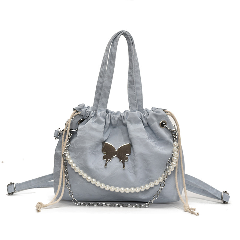 Free Delivery Designer Bag Silver Butterfly Women's 2025 Fashionable Korean Pearl Chain Backpack Versatile Hand Luxury Bag