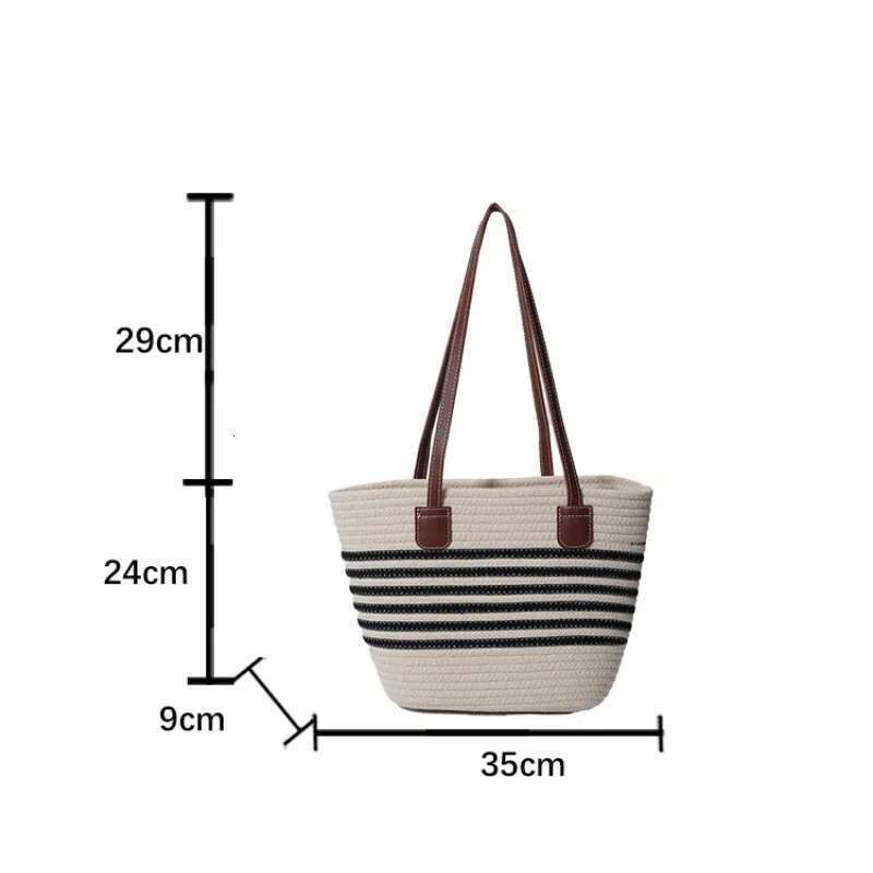 Striped Design Straw Tote Large Capacity Beach Boho Style Handbag Fulfilment Shopping Handbags For Women Shoulder Bag