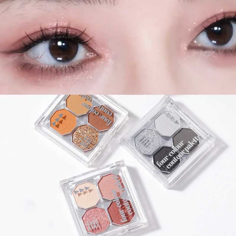 Smoky Silver Gray Black Eyeshadow Palette Dark Punk Glitter 4 Colors Eye Shadow Waterproof Easy Coloring Pink Brown Eye MakeupXJ250520