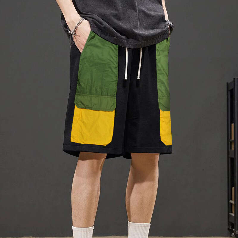 Trendy Brand Summer New Men's Shorts, Casual Loose Five Quarter Pants, Color Blocked Fat Plus Size, Chubby Guy Mid Pants