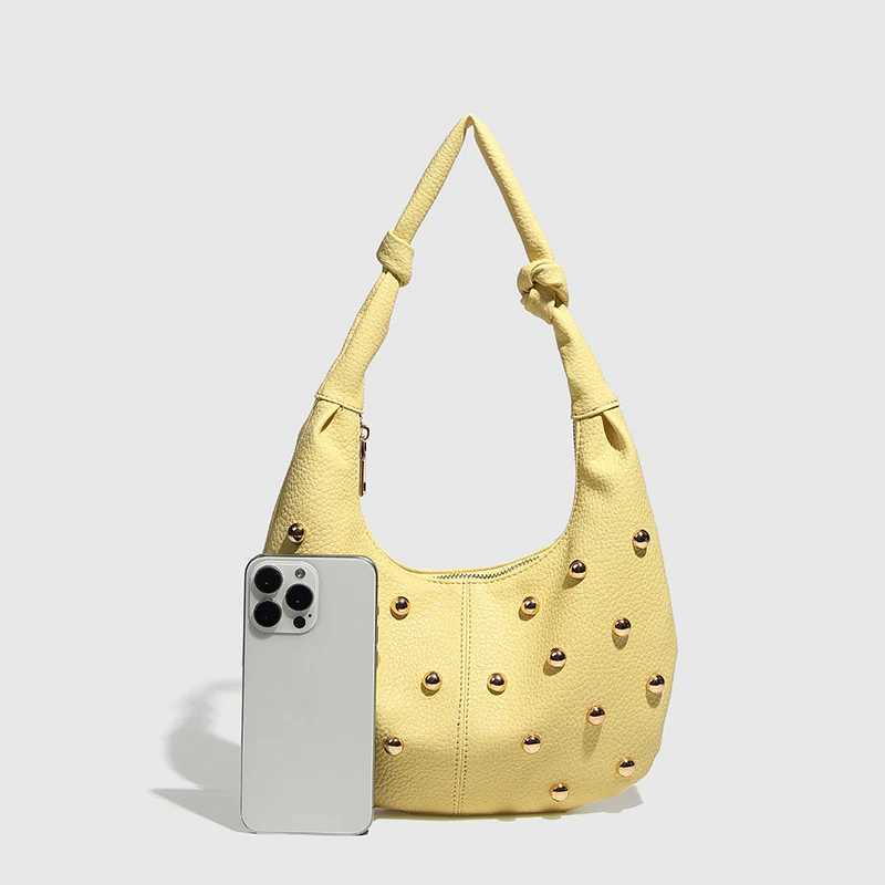 Mushroom Rivet Hobo Underarm Shoulder BagCrescent Dumpling HandbagDesigner Metal Stud Dot ClutchWomen Compact Chic Tote Bag M250520