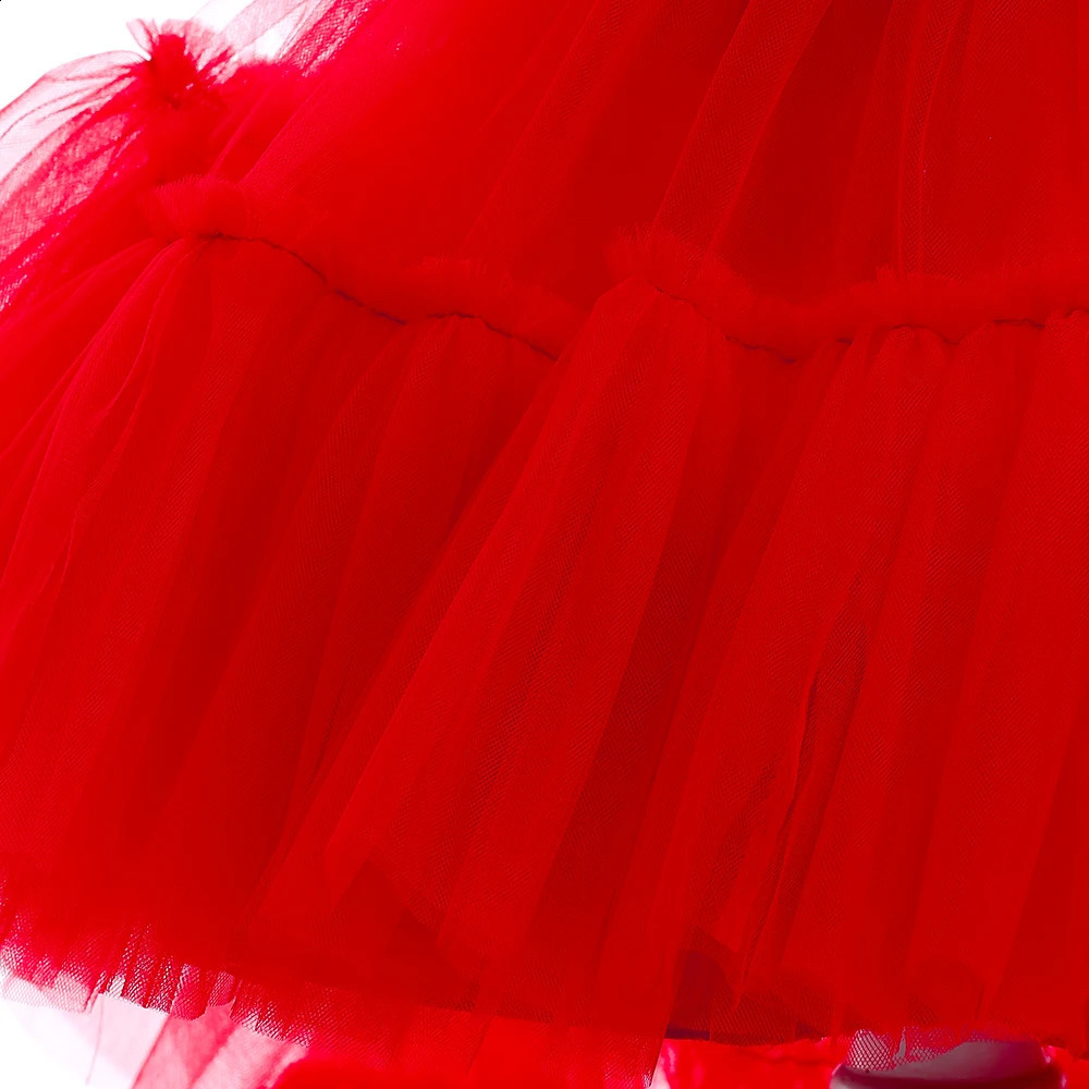 Red Puffy Tulle Flower Girls Dress Trailing First Communion Party Dresses For Girl Children Costume Princess Birthday Clothes 250519