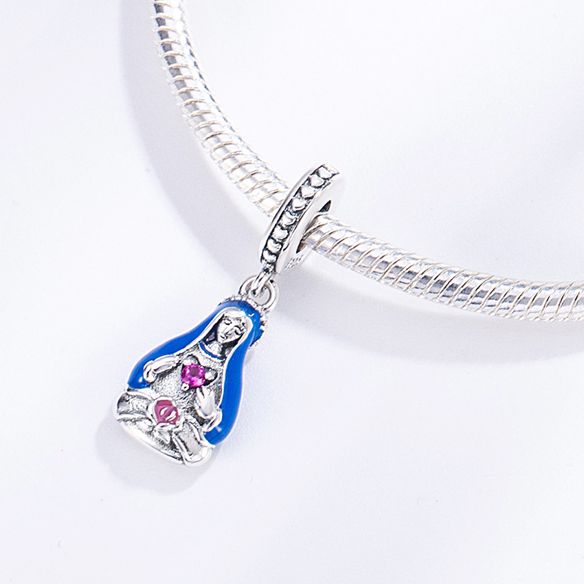 FewDook 2025 New High Quality Silver Plated Angel Baby Fatima Virgin Mary Charm Beads Fit Original Pan Bracelet DIY Women Fine Accessories Jewelry Des
