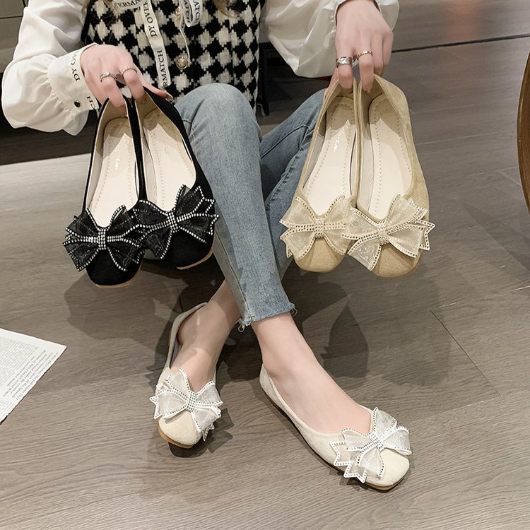 Free shipping Designer flat single shoes for women 2025. Bow, gentle evening style. Soft-soled shoes paired with skirts, elegant fairy shoes