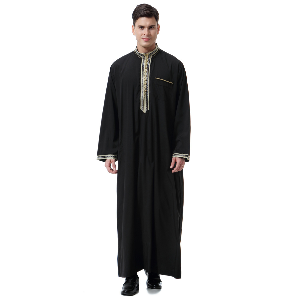 Designer Clothing Men's Decal Standing Collar Dubai Tourism Ethnic Clothing White Robe Two-piece Set Long Sleeved Design 2025 New Model