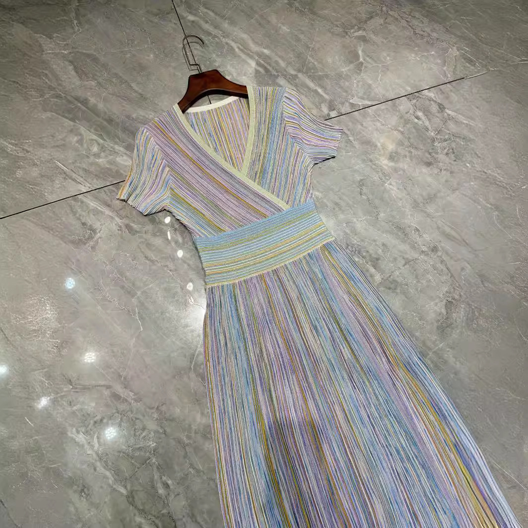 Stylish Designer's Casual and Gorgeous Short Sleeved Knitted Rainbow Skirt for Women in 2025