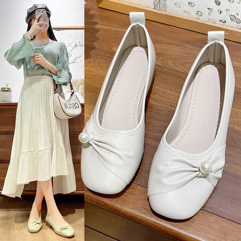 Free shipping. Designer French low-heeled evening style Mary Jane single shoes 2025 summer new shallow mouth soft leather comfortable and elegant casu