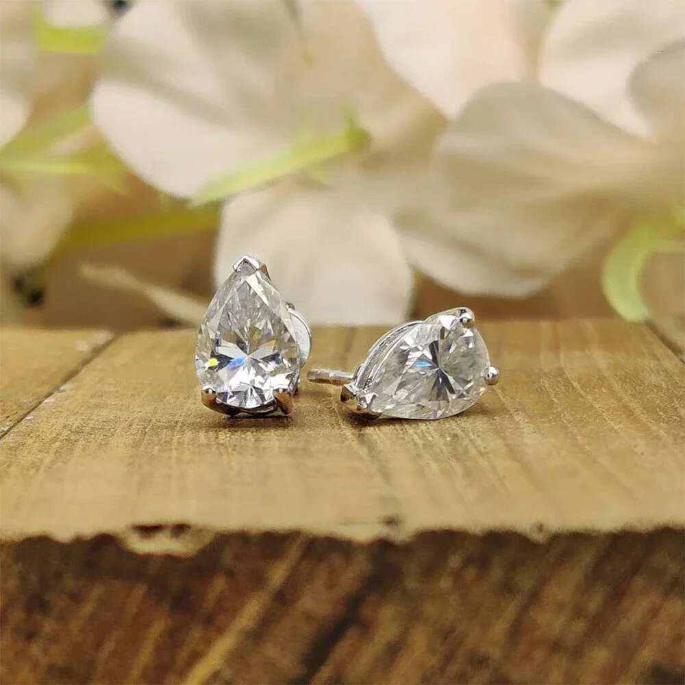 1/2/4ct Waterdrop Shape Moissanite Earrings For Women Pear Cut Lab Dia with Certificate S Sier Stud Ear Wedding Jewelry