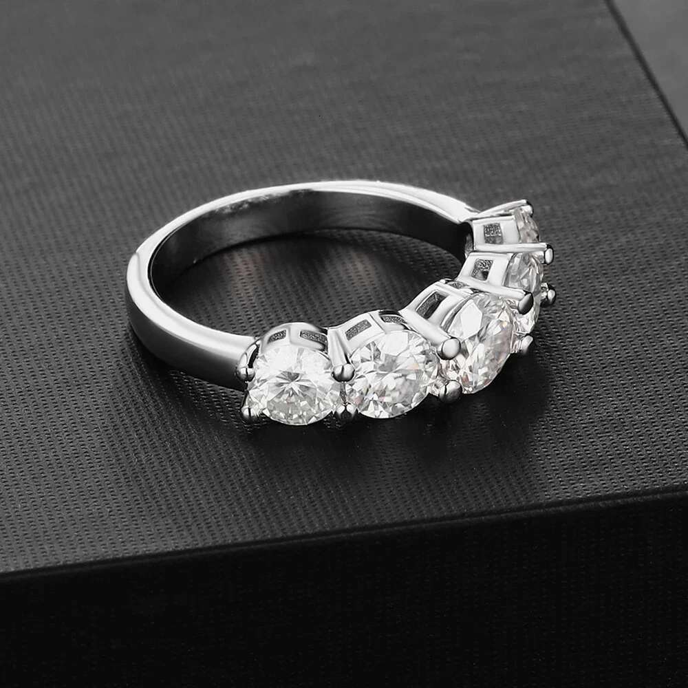 2.2cttw Full Moissanite Rings with Certificate 4.5-5mm Size Gradient Diamond S925 Sterling Silver Wedding Band Jewelry for Women