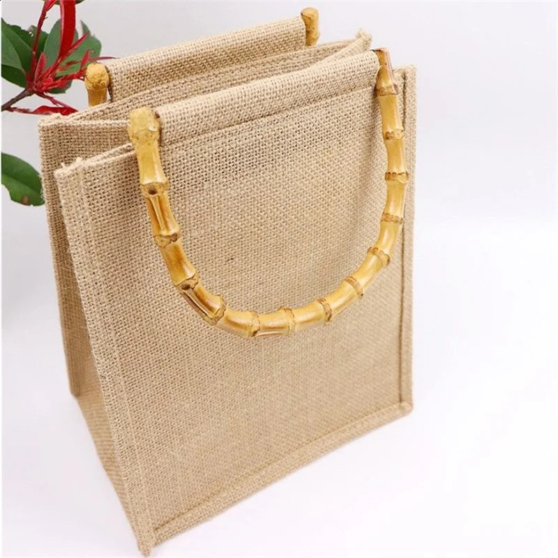 Burlap Jute Large Capacity Camping Bag Drink Bento Bbq Picnic Supplies Grocery Storage Reusable Handbag Travel Beach Bags 250516
