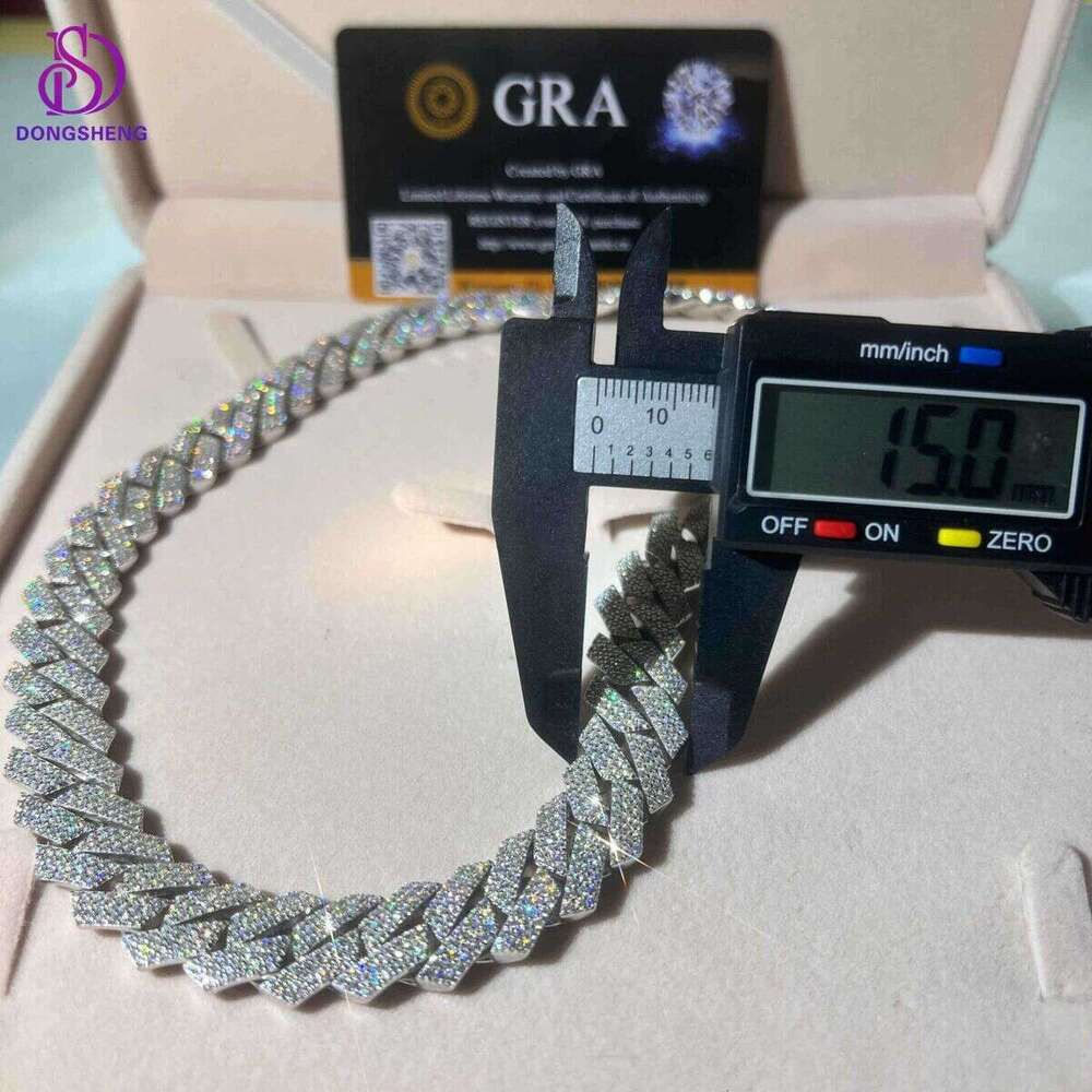 VVS Moissanite Cuban k Chain Fashion Jewelry Necklace Hip Hop Iced Out High Quality Sterg Sier 13mm 14mm 15mm 1pcs
