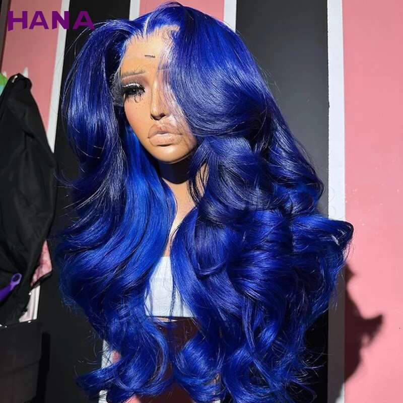 Midnight Blue Color Transparent 13x4 13x6 Body Wave Frontal Wig Pre-Plucked Remy 5x7 Lace Closure Human Hair Wavy Wigs