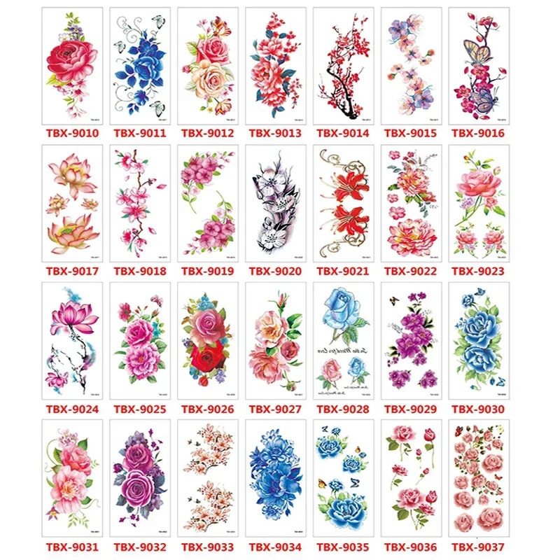 Wholesales 100Pcs Flolwer Temporary Tattoo Sticker 3D Beauty Flower Rose Body Tatoo stickers art pattern 250515