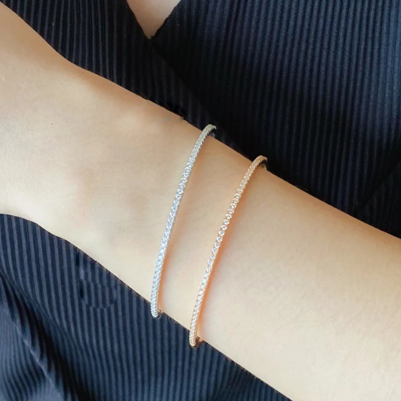 Quality Pure 925 Sterling Silver Jewelry For Women Gold Bangle Move Diamond Bangle Wedding Jewelry Around Rivet 6cm Bangle 250515