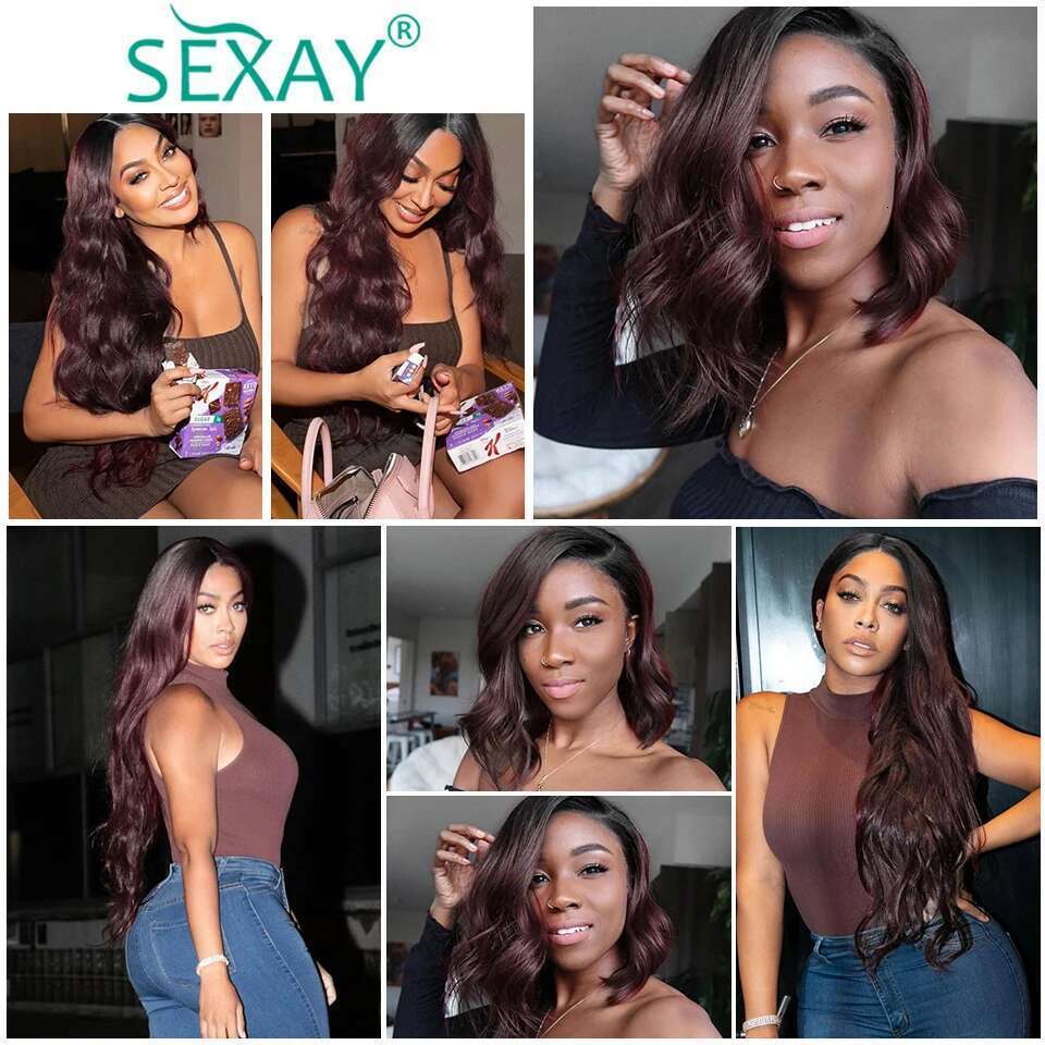 1B 99J Body Wave Free Part Brazilian Human Ombre Bury Hair Bundles With Transparent Lace Closure