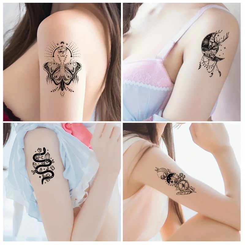 52-Piece Black White Waterproof Temporary Tattoo Stickers Set Durable Body Art Fake Tattoos for Daily Wear Artistic Events 250515