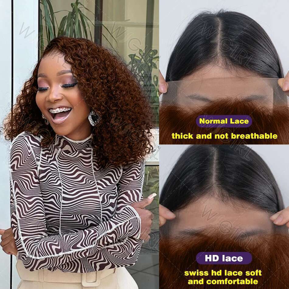 Wigirl Chocolate Brown Loose Deep Wave Short 13x4 13x5 HD Lace Front Human Hair Wig Brazilian Curly Bob Wigs 200% For Women