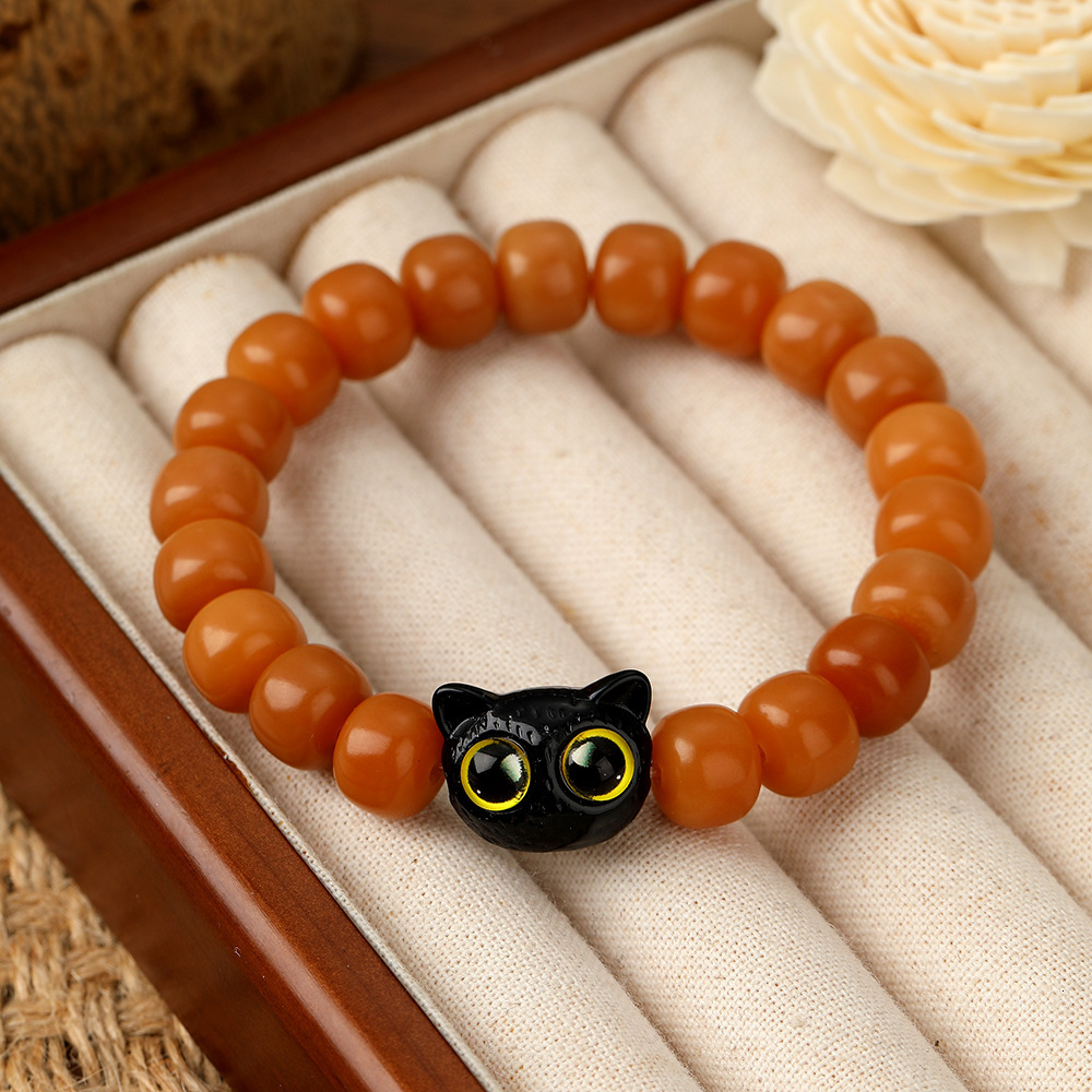 Sandalwood Hand Cartoon Fashion Bracelet Female Bodyguard Couple's Cat Head Jewelry Bead String Cultural Play