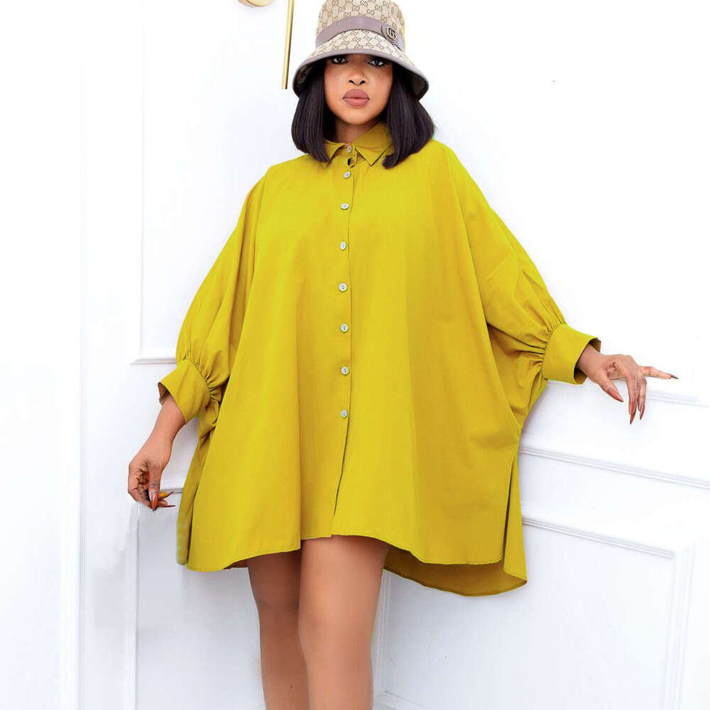 Women's Wear Spring New Loose Waist Style Flip Collar Solid Color Large Shirt Dress